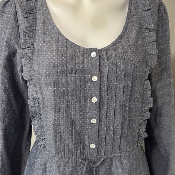 Cleobella Mini Dress Ruffle Tiered Button Front Long Sleeve Tie Waist Sz S - Picture 2 of 11